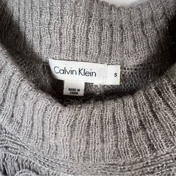 Calvin Klein Grey Wool/Mohair Blend Cable Knit Crewneck Sweater Size S - Picture 8 of 9